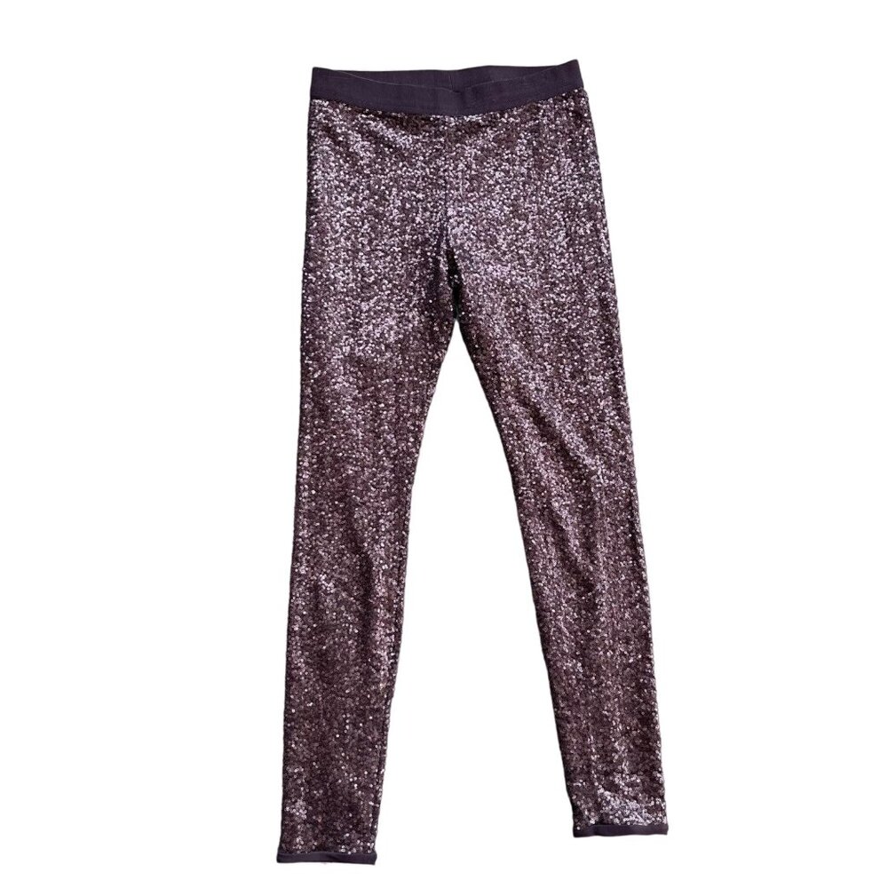 Bisou Bisou Womens M Black Sequin Leggings Elastic Waist Stretch Sparkly Casual
